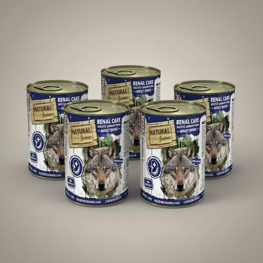 Lupiora Natural Greatness Renal-Oxalate Nassfutter Set für Hunde mit Niereninsuffizienz in blauen Metalldosen