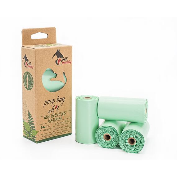 Recycling-Hundekotbeutel, 4 Rollen à 15 Beutel, grün mit Aufdruck