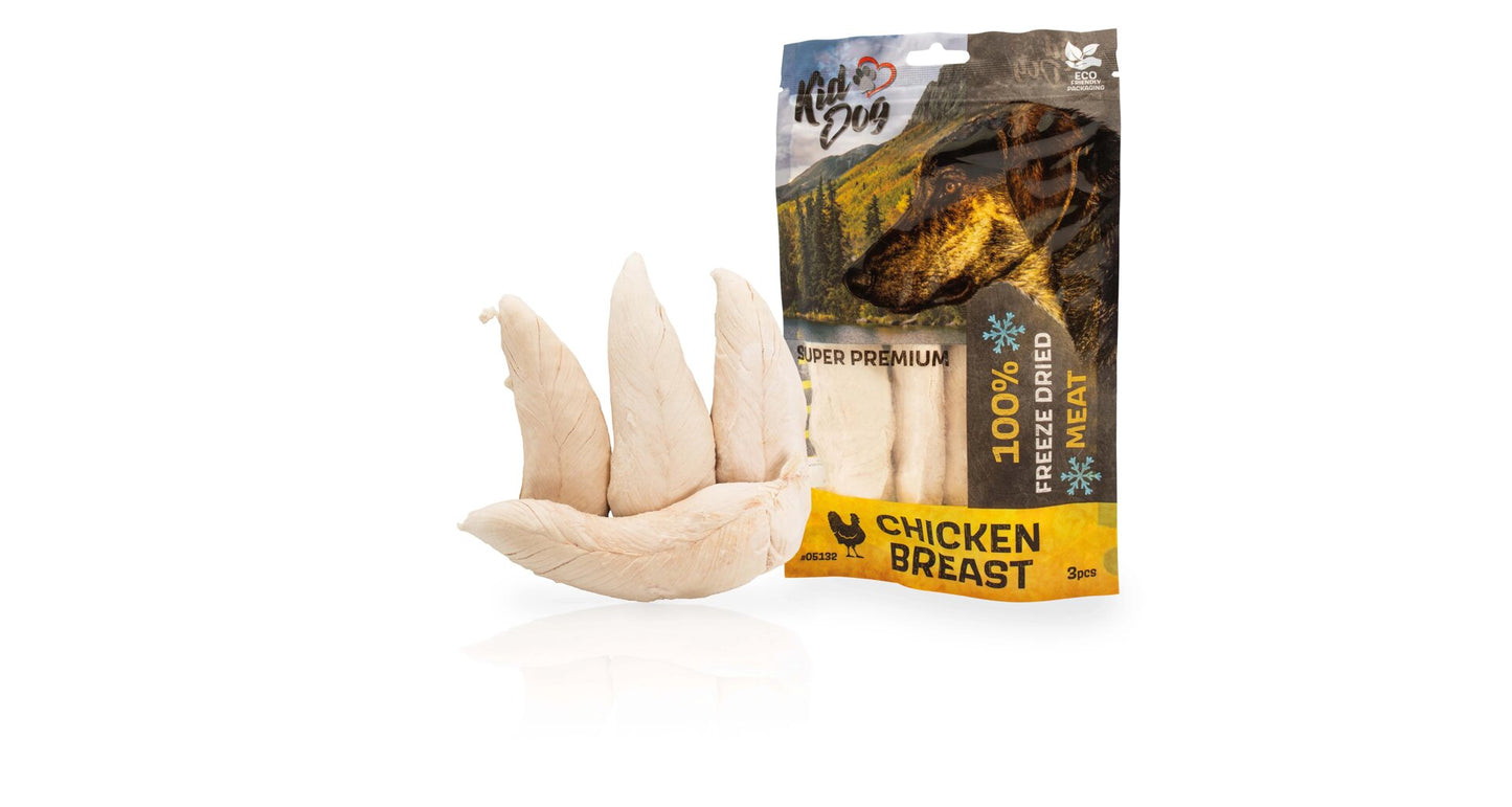 KIDDOG SUPER PREMIUM 100% gefriergetrocknete ganze Hühnerbrüste, 3 Stk