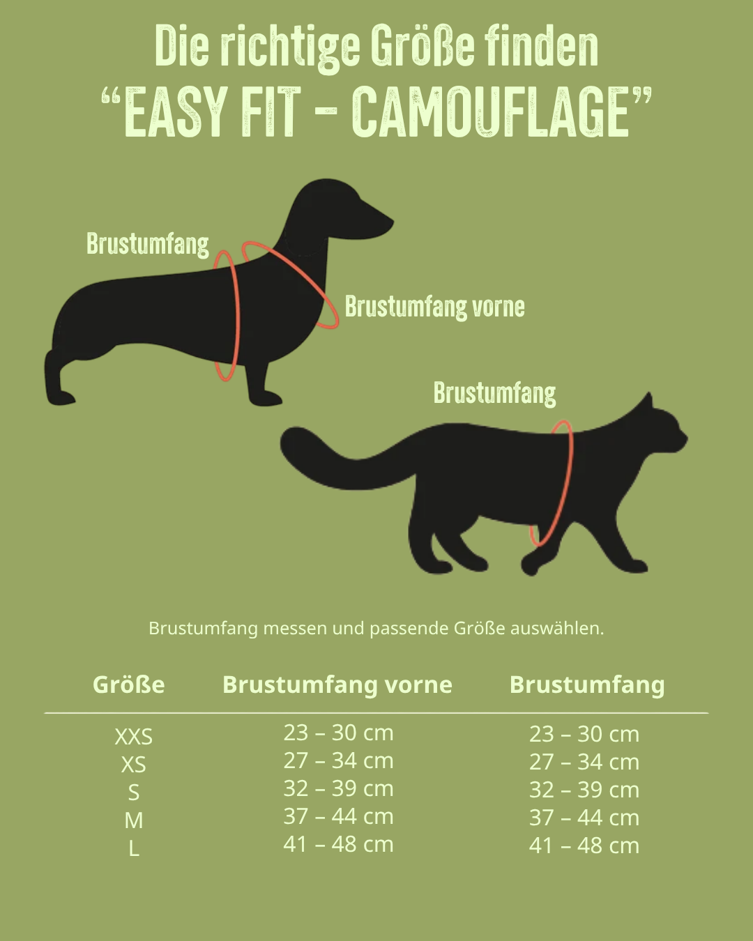 Größentabelle für TRE PONTI Easy Fit – Verstellbarer Riemen, "CAMO"