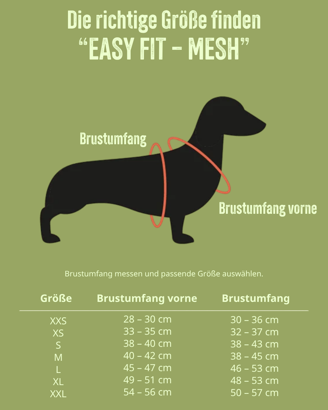 Größentabelle für TRE PONTI Easy Fit – Verstellbarer Riemen, "MESH CAMOUFLAGE"