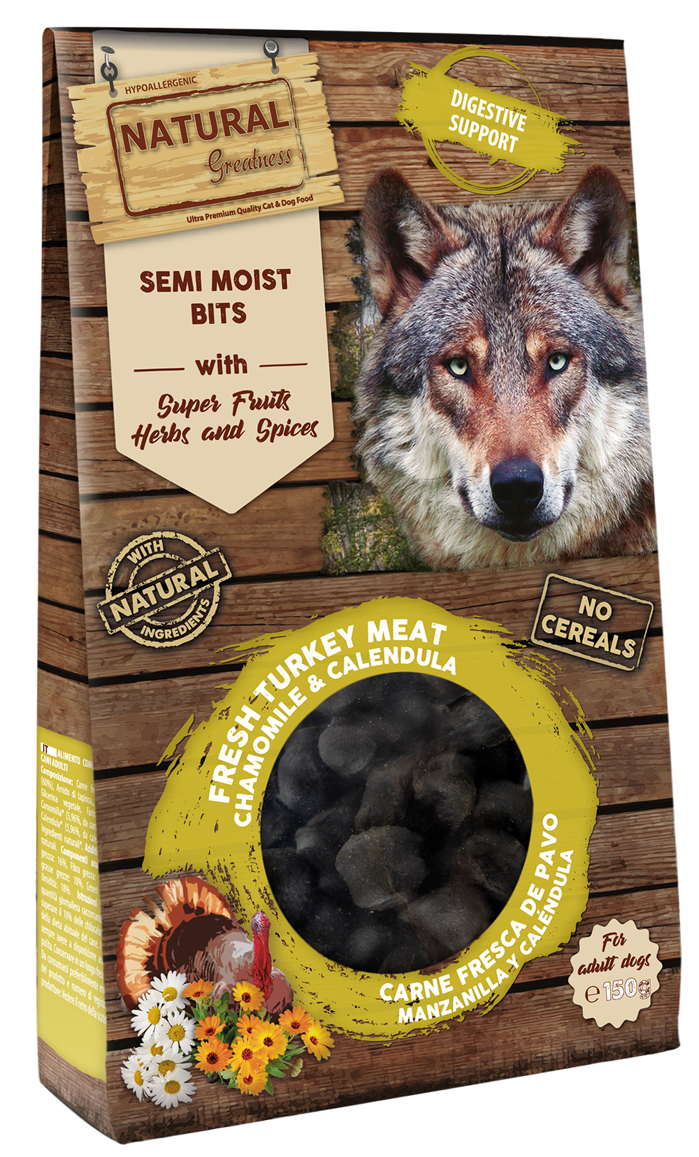 NATURAL GREATNESS Saftiger Snack zur Verdauungsunterstützung 150 g (Truthahn, Kamille und Ringelblume)