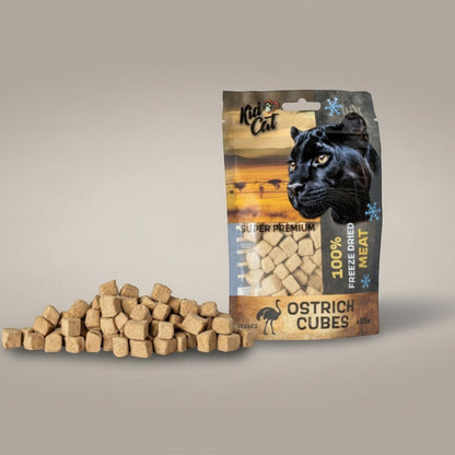 Lupiora KidCAT gefriergetrocknete Straußenfleisch-Würfel als proteinreiches Leckerli für Katzen und Hunde