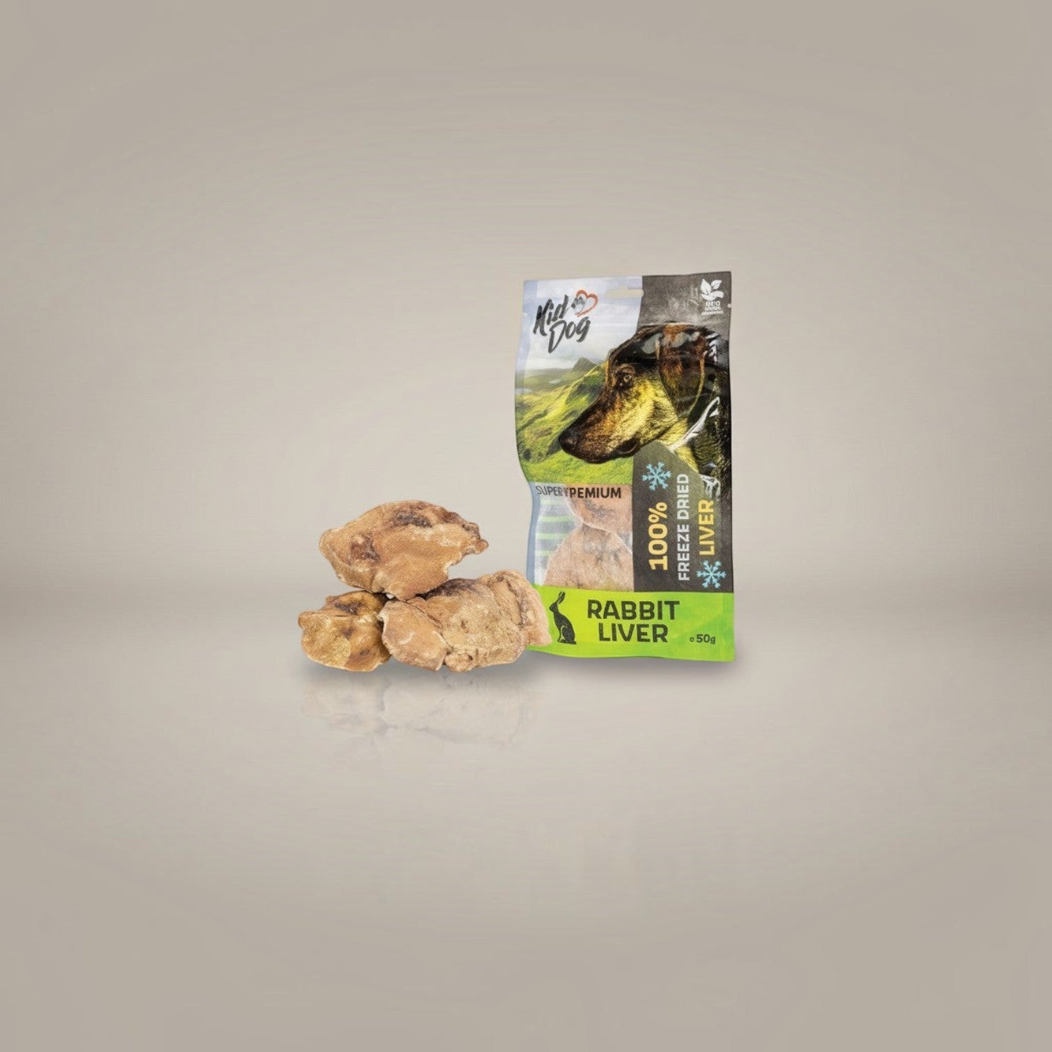 Lupiora KIDDOG gefriergetrocknete Kaninchenleber als gesunder Snack für Hunde und Katzen in praktischer Verpackung