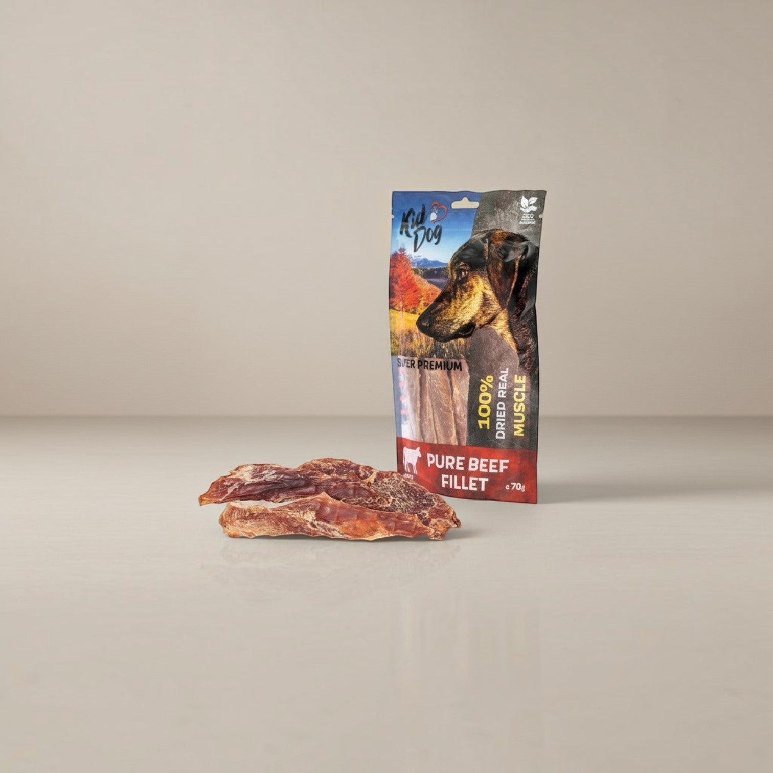 Lupiora KIDDOG Super Premium Hundesnack aus 100% getrocknetem Rindsmuskelfleisch in praktischer wiederverschließbarer Tüte