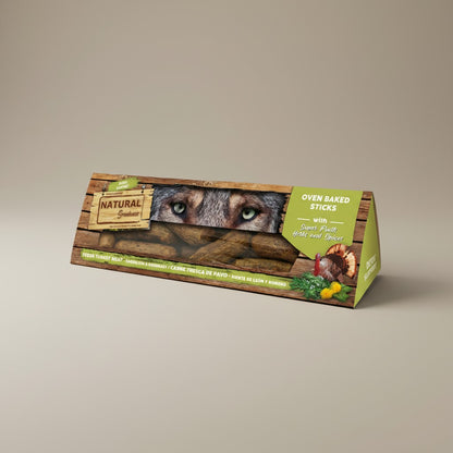Lupiora Natural Greatness Detox Support Hundeleckerlis mit Truthahn, Löwenzahn und Rosmarin in gebackenen Riegeln.