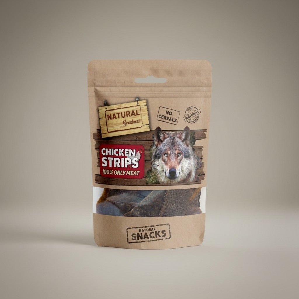 Lupiora NATURAL GREATNESS Hühnerfiletstreifen, getreidefreier Hundesnack aus 100% Hähnchenfleisch in brauner Tüte