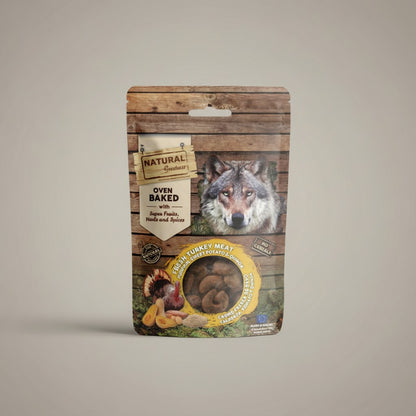 Lupiora Natural Greatness Hundeleckerlis mit Truthahn, Kürbis und Süßkartoffel, getreidefrei und im Ofen gebacken.