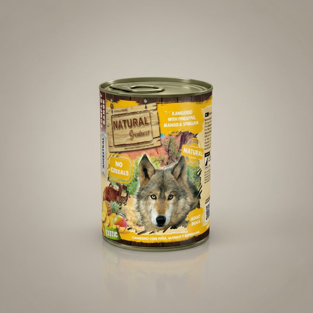 Lupiora Natural Greatness Hundefutterdose mit Känguru, Ananas, Mango und Spirulina für allergische Hunde