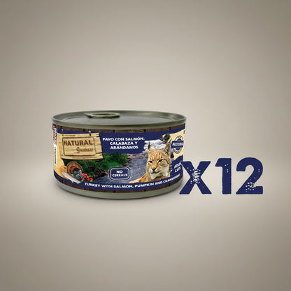 Lupiora 12er Set Natural Greatness Katzenfutter mit Truthahn, Lachs, Kürbis und Preiselbeeren in der Dose