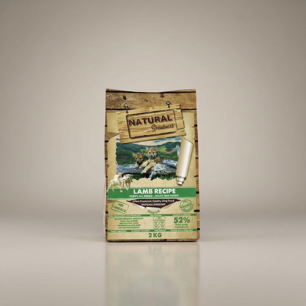 Lupiora Natural Greatness Lamm Trockenfutter für Welpen und kleine Rassen, getreidefrei und hypoallergen, 2kg Beutel
