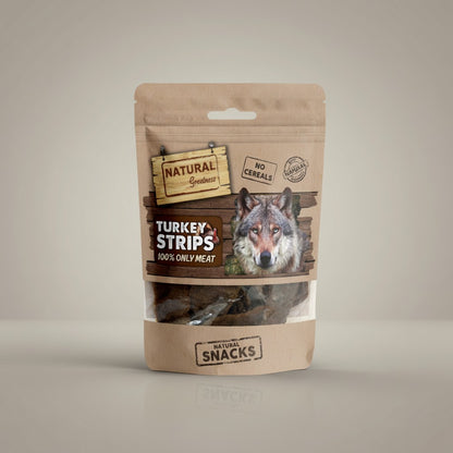 Lupiora Natural Greatness Truthahnstreifen, getreidefreier Hundesnack aus 100% Putenfleisch in brauner Standbeutel-Verpackung