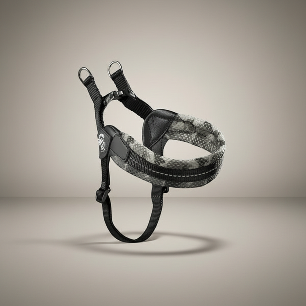 Lupiora TRE PONTI Easy Fit Hundegeschirr in Camouflage-Optik mit reflektierendem Netzgewebe und verstellbarem Riemen