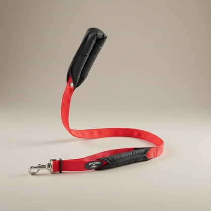 Lupiora TRE PONTI Doppelgriff-Leine in Rot mit zwei gepolsterten Griffen für große Hunde, 105 cm lang, made in Italy