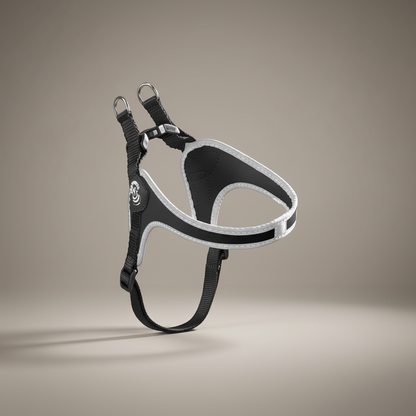 Lupiora TRE PONTI Easy Fit Hundegeschirr in Schwarz mit reflektierendem Rand für kleine bis mittelgroße Hunde