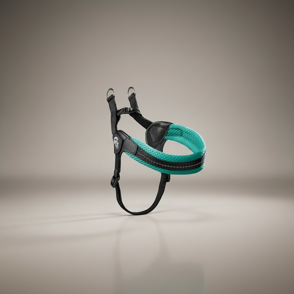 Lupiora TRE PONTI Easy Fit Hundegeschirr aus türkisem Mesh mit reflektierendem Streifen und verstellbarem Brustband