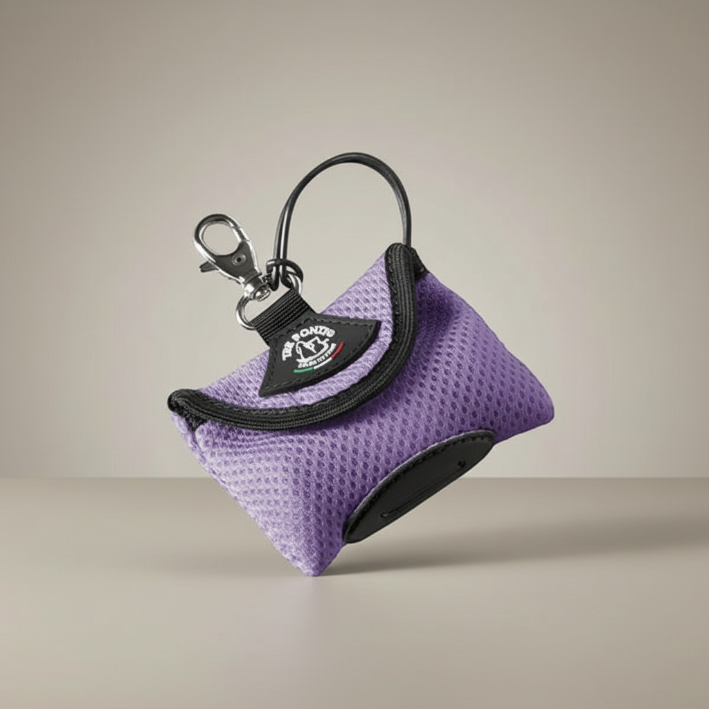 Lupiora TRE PONTI Easy-Clean Kotbeutelspender in Lila aus weichem Netzgewebe mit Karabiner und Gummischlaufe