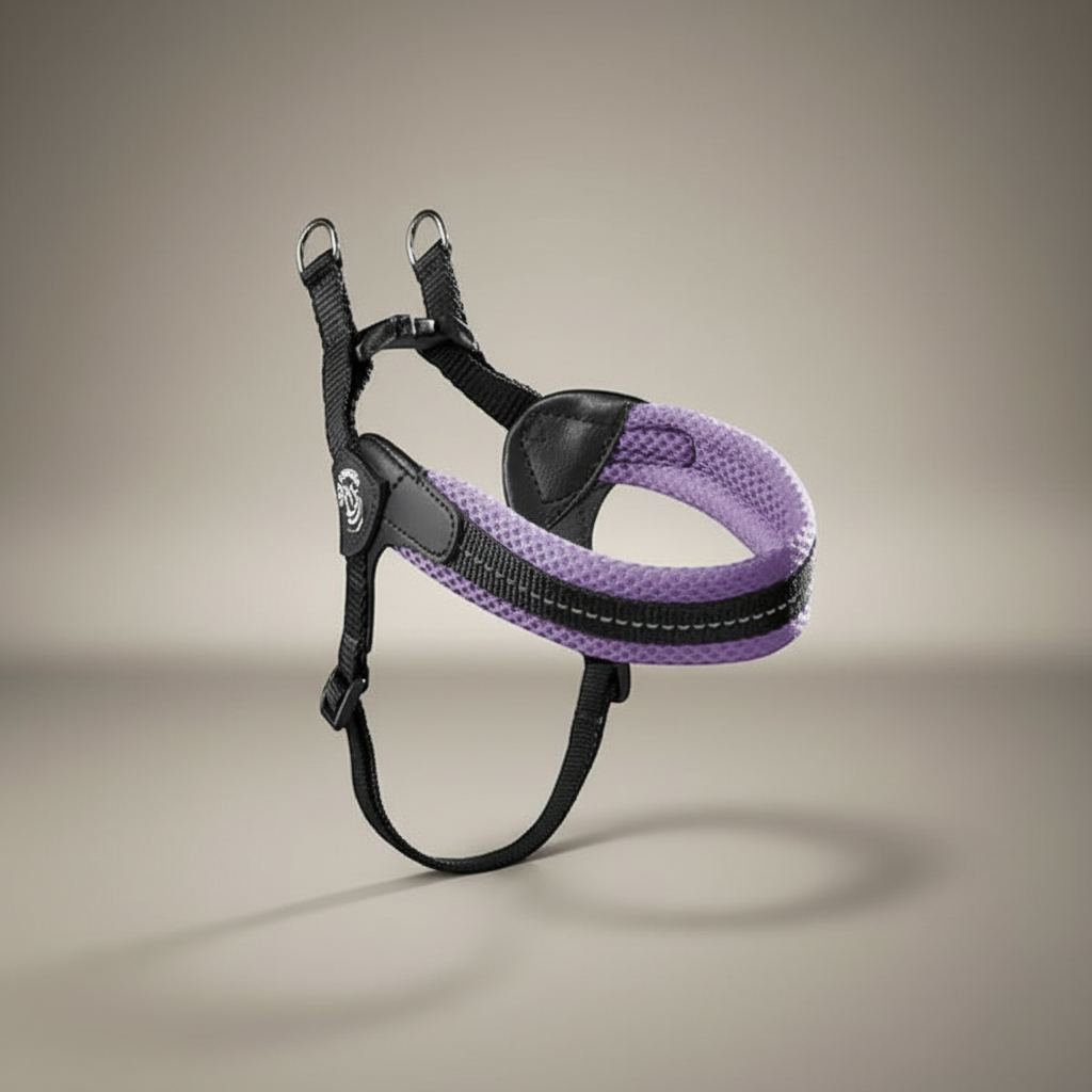 Lupiora TRE PONTI Easy Fit Hundegeschirr aus lila Mesh mit reflektierendem Streifen und verstellbarem Brustband