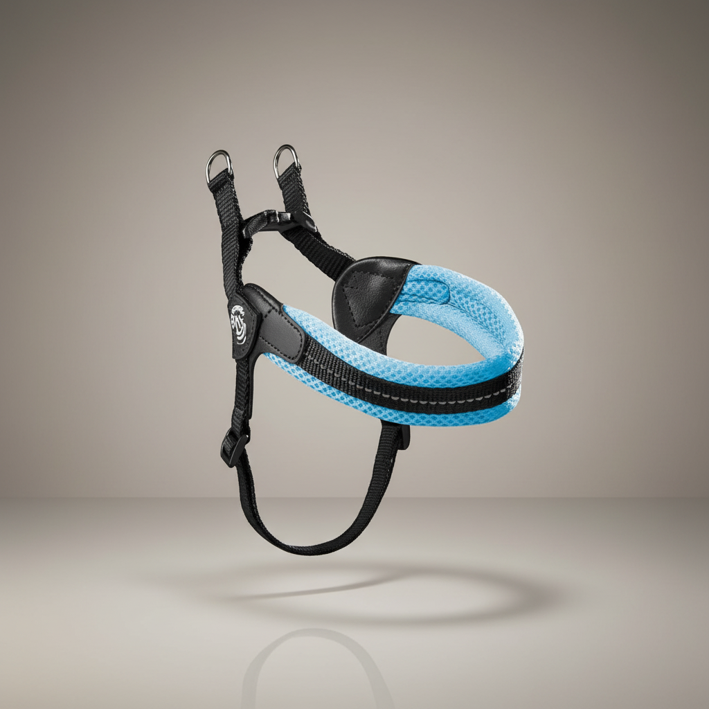 Lupiora TRE PONTI Easy Fit Hundegeschirr aus blauem Mesh mit reflektierendem Einsatz und verstellbarem Riemen