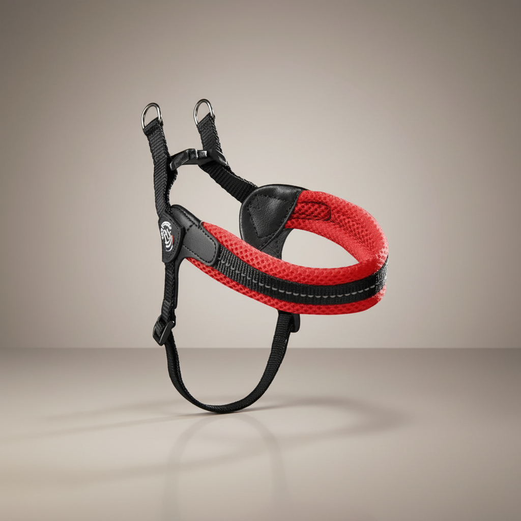 Lupiora TRE PONTI Easy Fit Hundegeschirr aus rotem Mesh mit reflektierendem Einsatz und verstellbarem Brustband